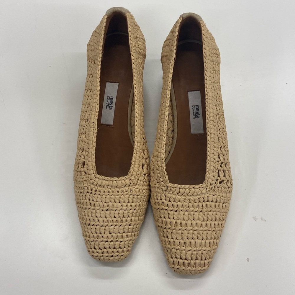 Used Miista Women's Noa Raffia Stacked Heel Pump